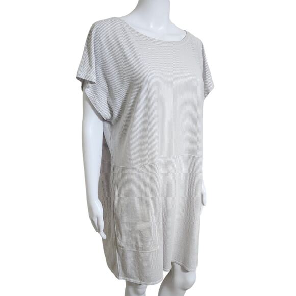 Eileen Fisher Gray/White Fine Organic Cotton Bateau NK Tunic LG - Picture 4 of 8